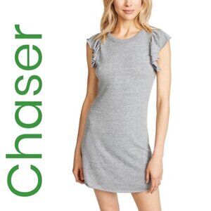 CHASER Gray Flutter Sleeve Stretchy Jersey T-Shirt Dress, Size Medium